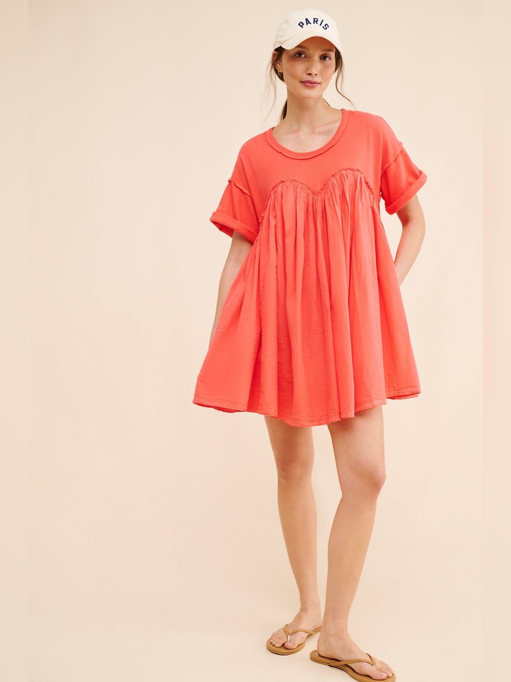 Free People Catalina Babydoll Mini Dress Short Sleeve Flowy Scoop Neck Red